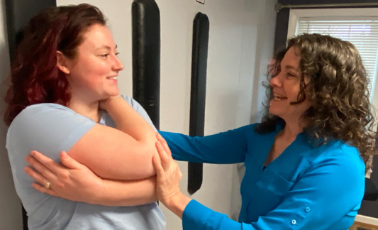 Dr. Kim Pollack with a patient